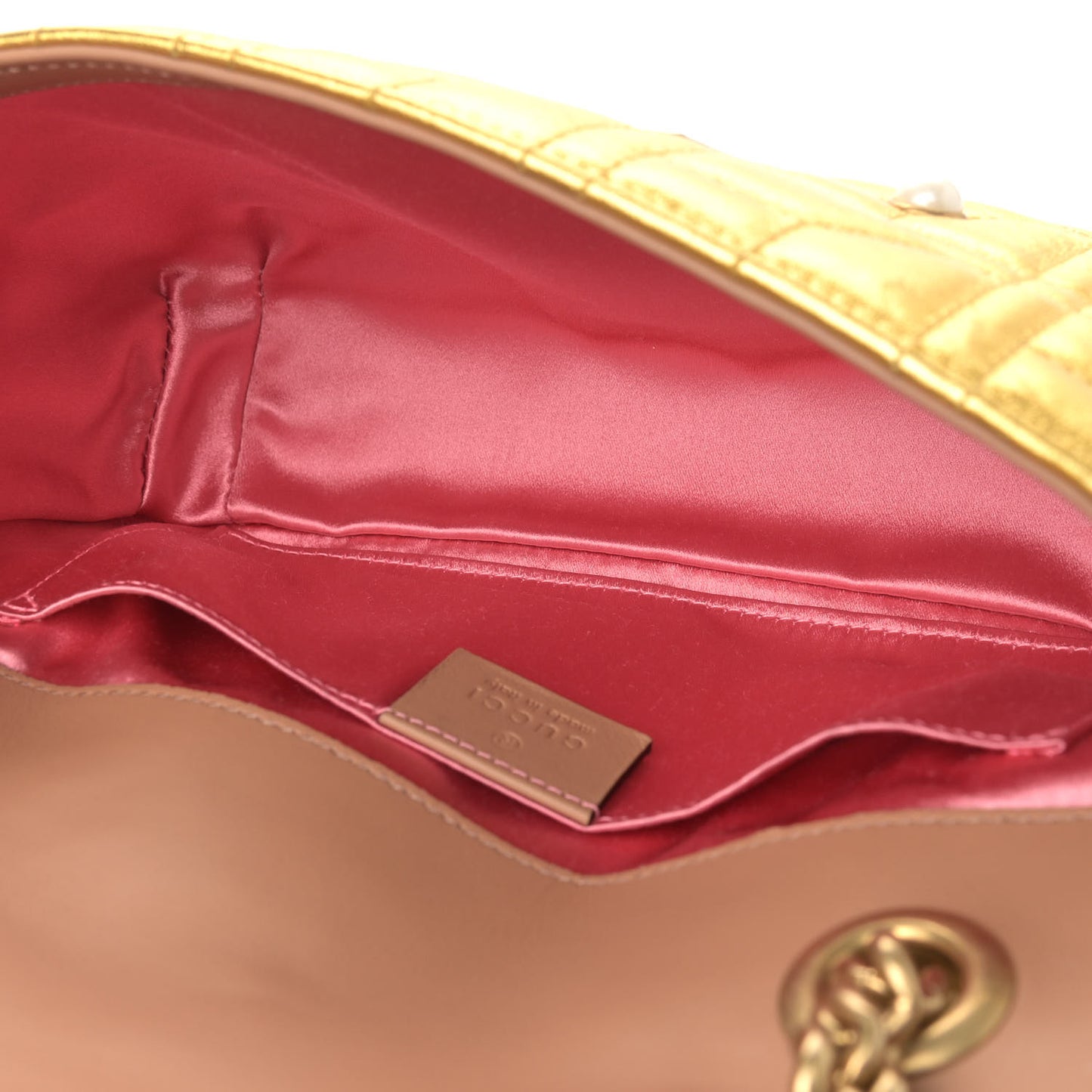 Metallic Calfskin Matelasse Studded Mini Pearly GG Marmont Shoulder Bag Gold