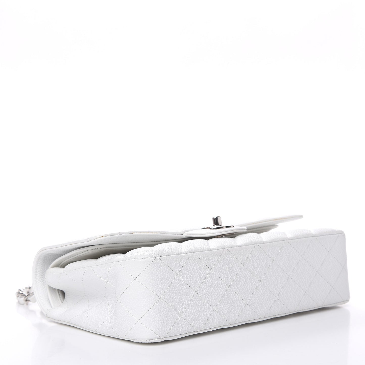 Caviar Quilted Medium Double Flap White