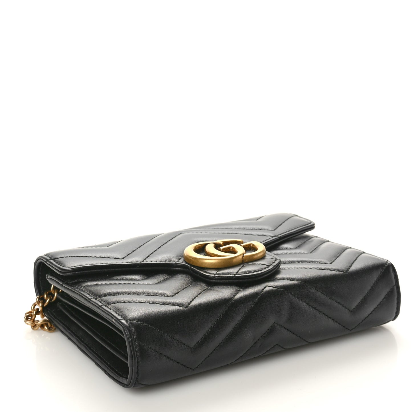 Calfskin Matelasse GG Marmont Chain Wallet Black