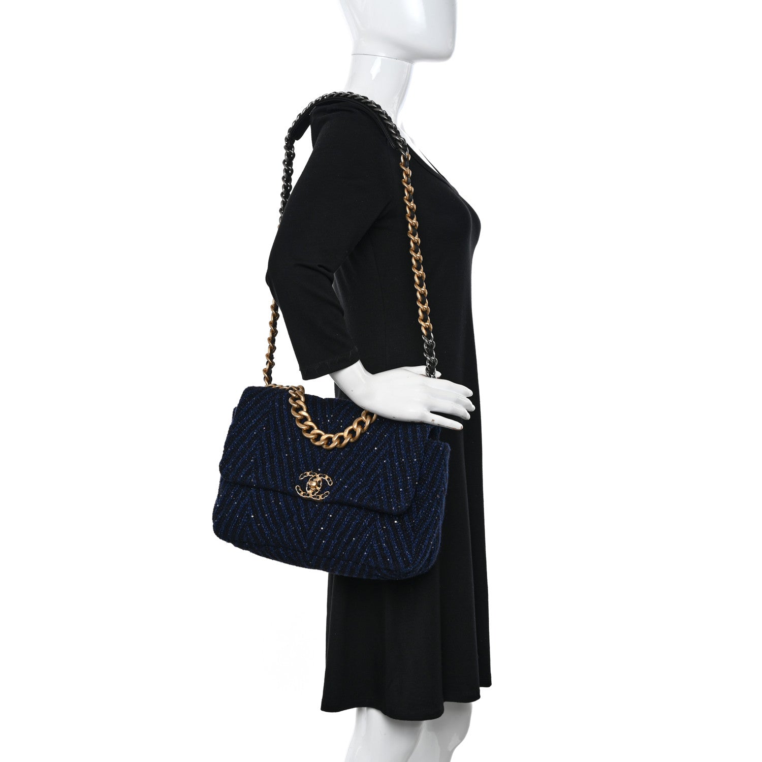 Chanel Tweed Sequin Quilted Large Chanel 19 Flap Blue Multicolor