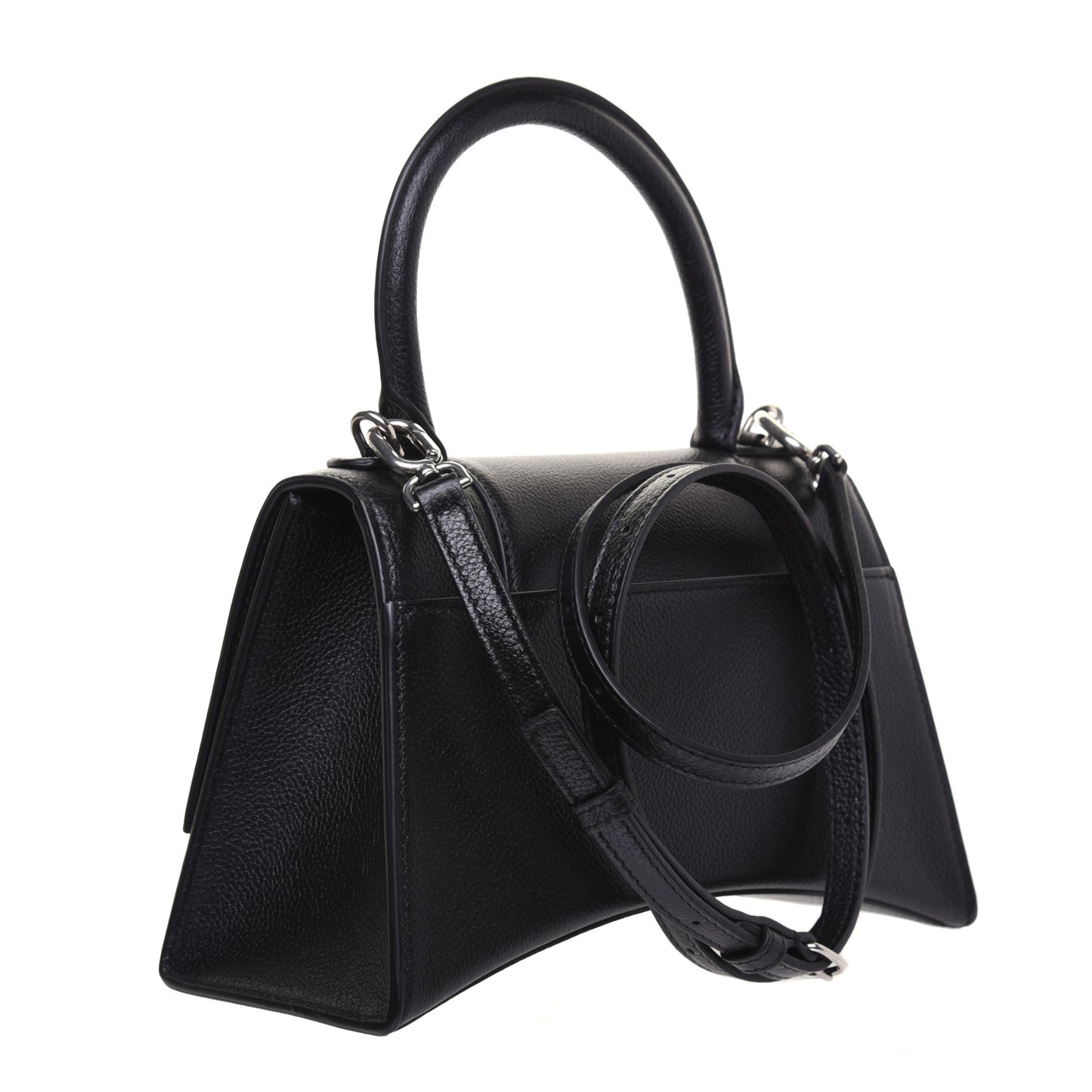 Grained Calfskin Small Hourglass Top Handle Bag Black