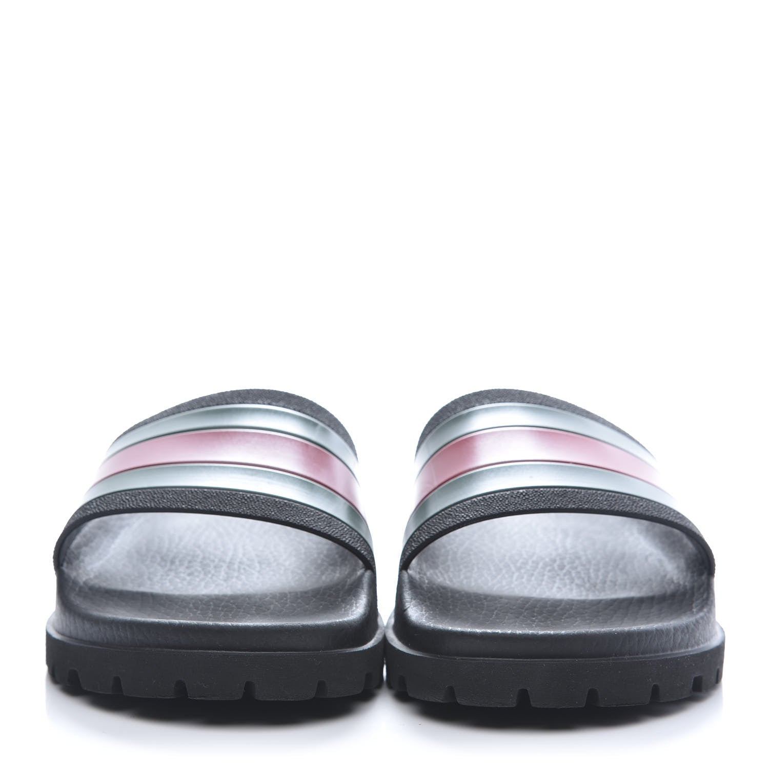 Gucci Rubber Web Mens Lug Sole Slide Sandals 8 Black Green Red 2 of 9
