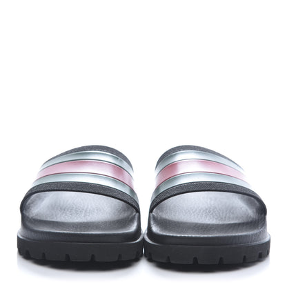 Gucci Rubber Web Mens Lug Sole Slide Sandals 8 Black Green Red 2 of 9