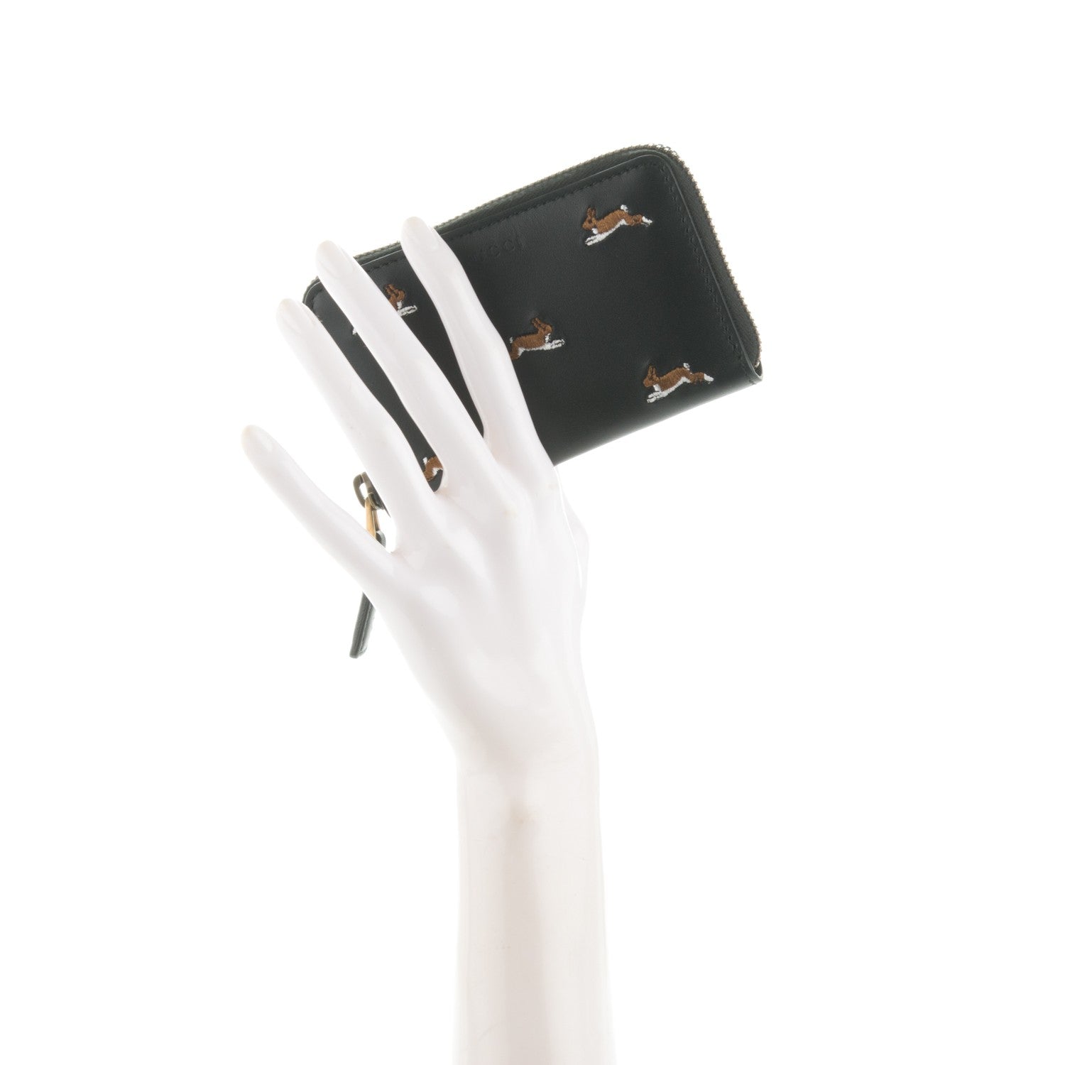 Gucci Calfskin Rabbit Embroidered Zip Around Card Case Black 2 of 6