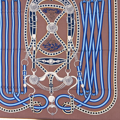 Hermes Silk Cashmere Grand Tralala Shawl 140 Brown Blue 2 of 5