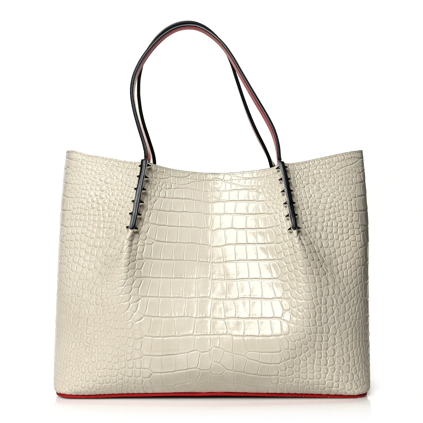 Crocodile Embossed Calfskin Spiked Cabarock Shopper Tote White