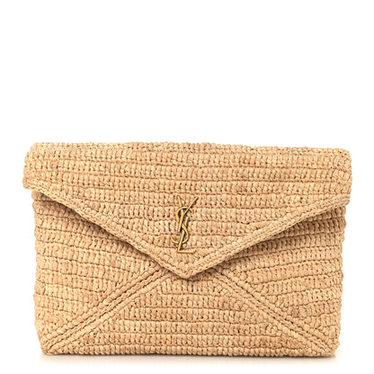 Saint Laurent Raffia Large Cassandre Pouch Naturel Brick 1 of 8