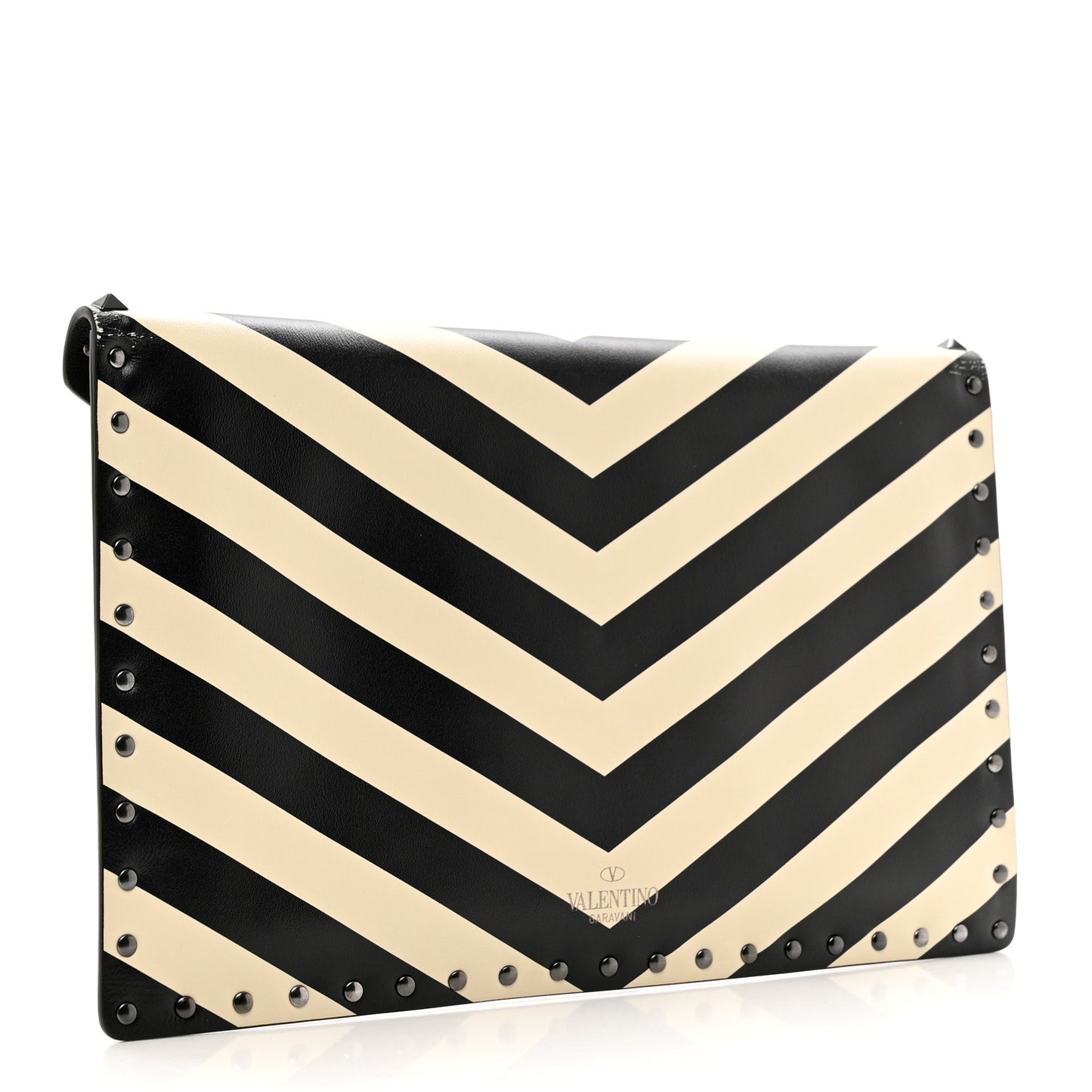 Vitello Chevron Rockstud Rolling Envelope Clutch Light Ivory Black