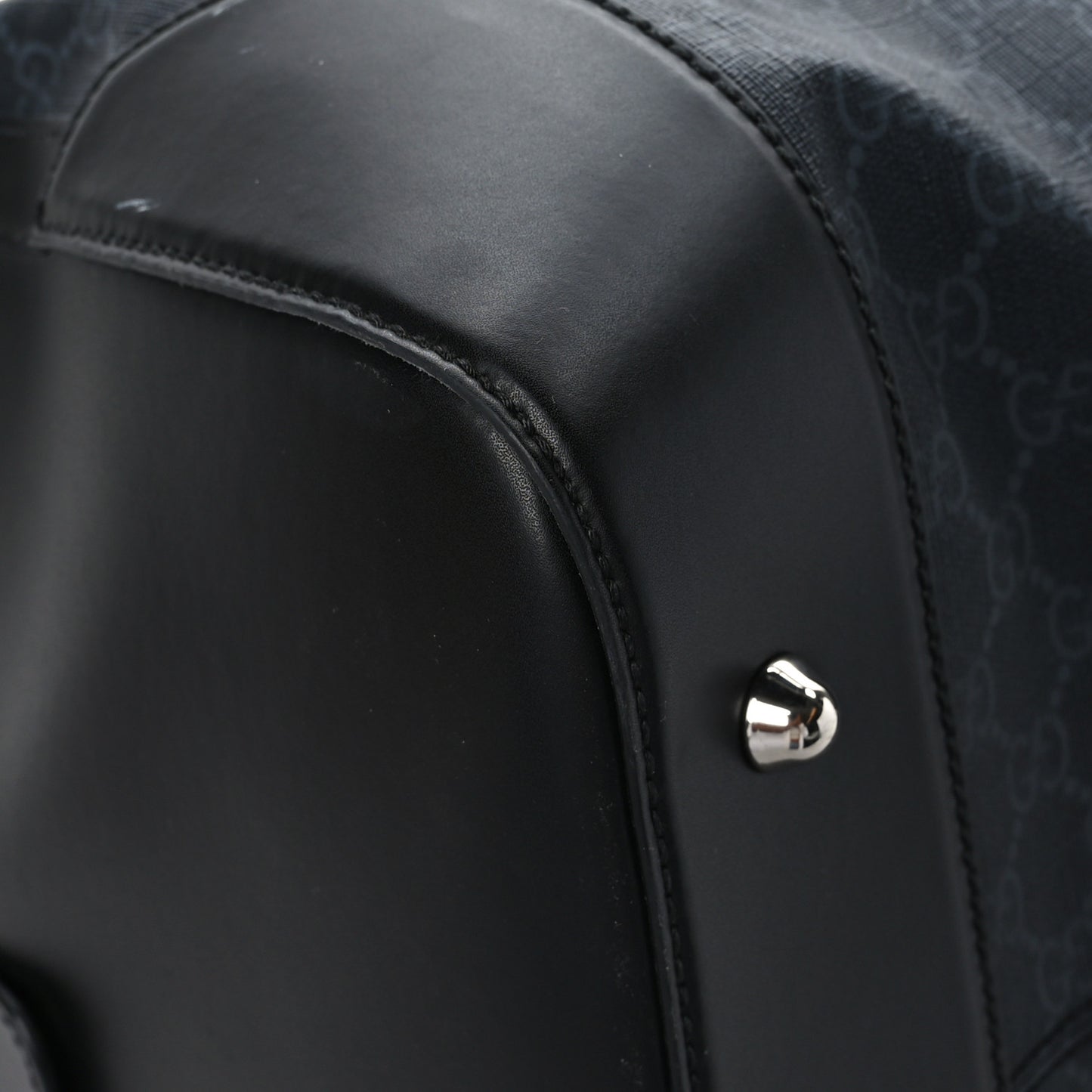 Soft GG Supreme Monogram Appia Calfskin Web Large Carry On Duffle Bag Black Grey