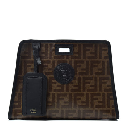 Fendi Glazed Fabric Vitello Century FF 1974 Stamp Patch Mini Peekaboo Defender Cover Mogano Panna Black 1 of 6