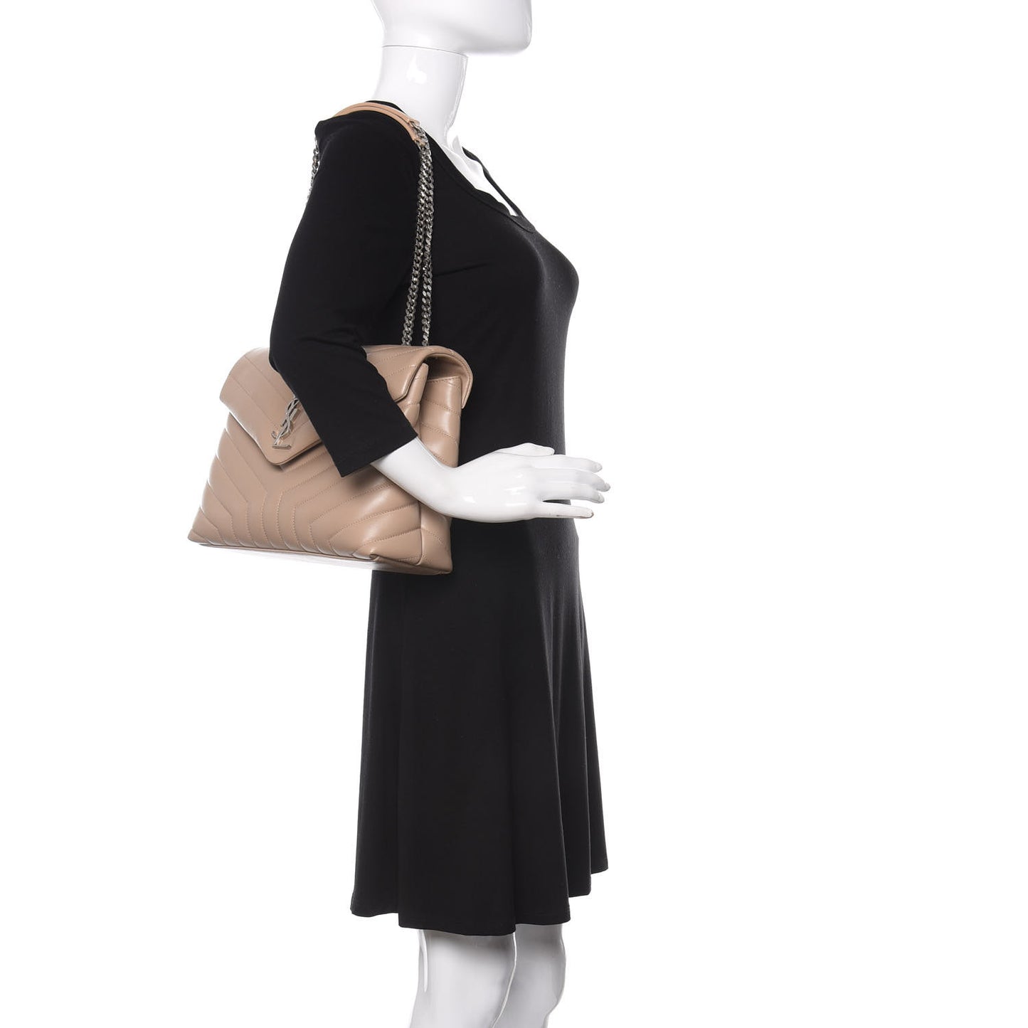 Calfskin Y Quilted Monogram Medium Loulou Chain Satchel Nude Powder