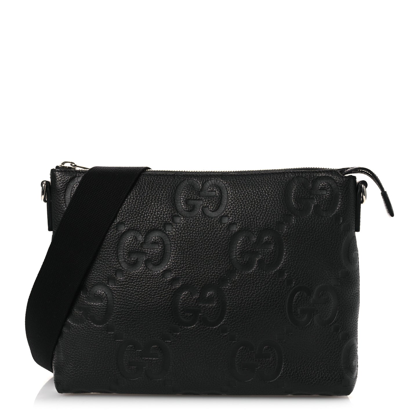 Piuma Calfskin Jumbo GG Embossed Medium Wristlet Messenger Bag Black
