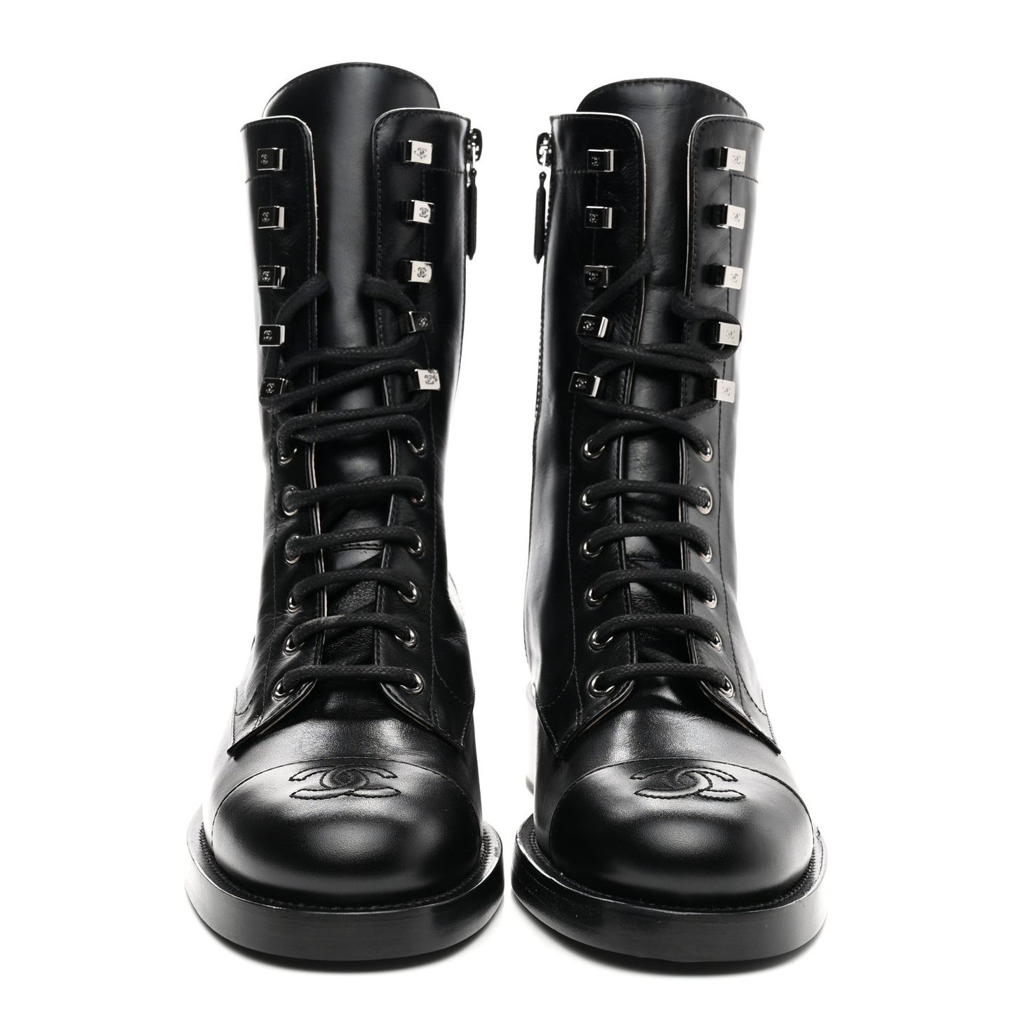 Calfskin Lace Up Combat Boots 37.5 Black