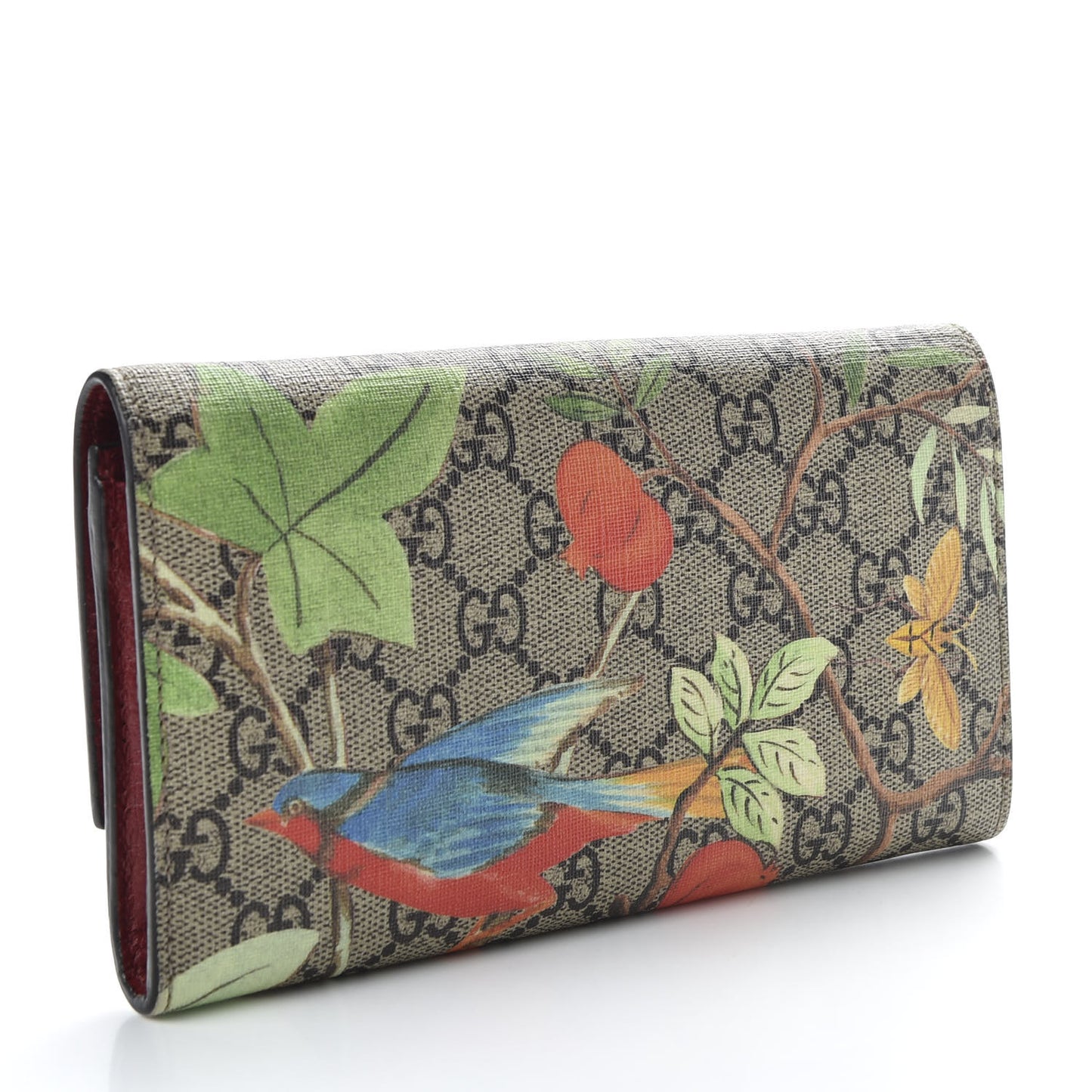 GG Supreme Monogram Tian Continental Wallet Beige Multicolor Red