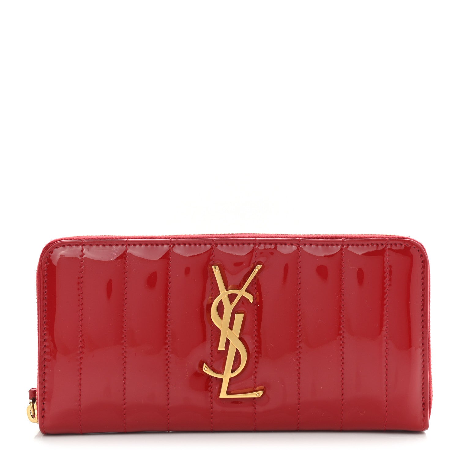 Saint Laurent Patent Calfskin Matelasse Monogram Vicky Zip Around Wallet Red 1 of 9