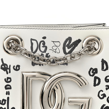 Dolce & Gabbana Calfskin DG Graffiti Print Chain Shoulder Bag White Black 7 of 10