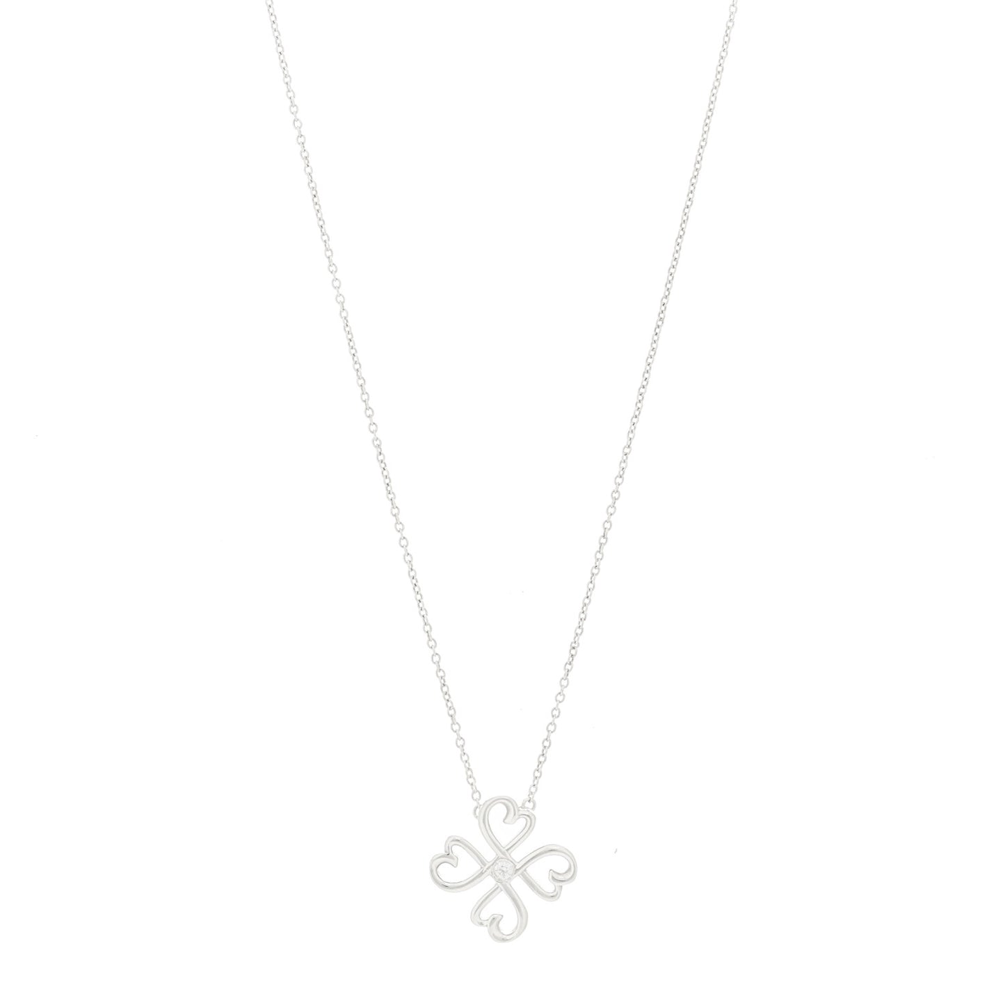 Sterling Silver Diamond Loving Heart Clover Pendant Necklace