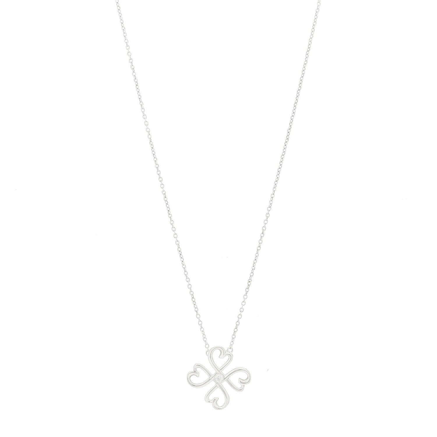 Tiffany Sterling Silver Diamond Loving Heart Clover Pendant Necklace 1 of 6