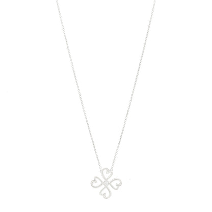Tiffany Sterling Silver Diamond Loving Heart Clover Pendant Necklace 1 of 6