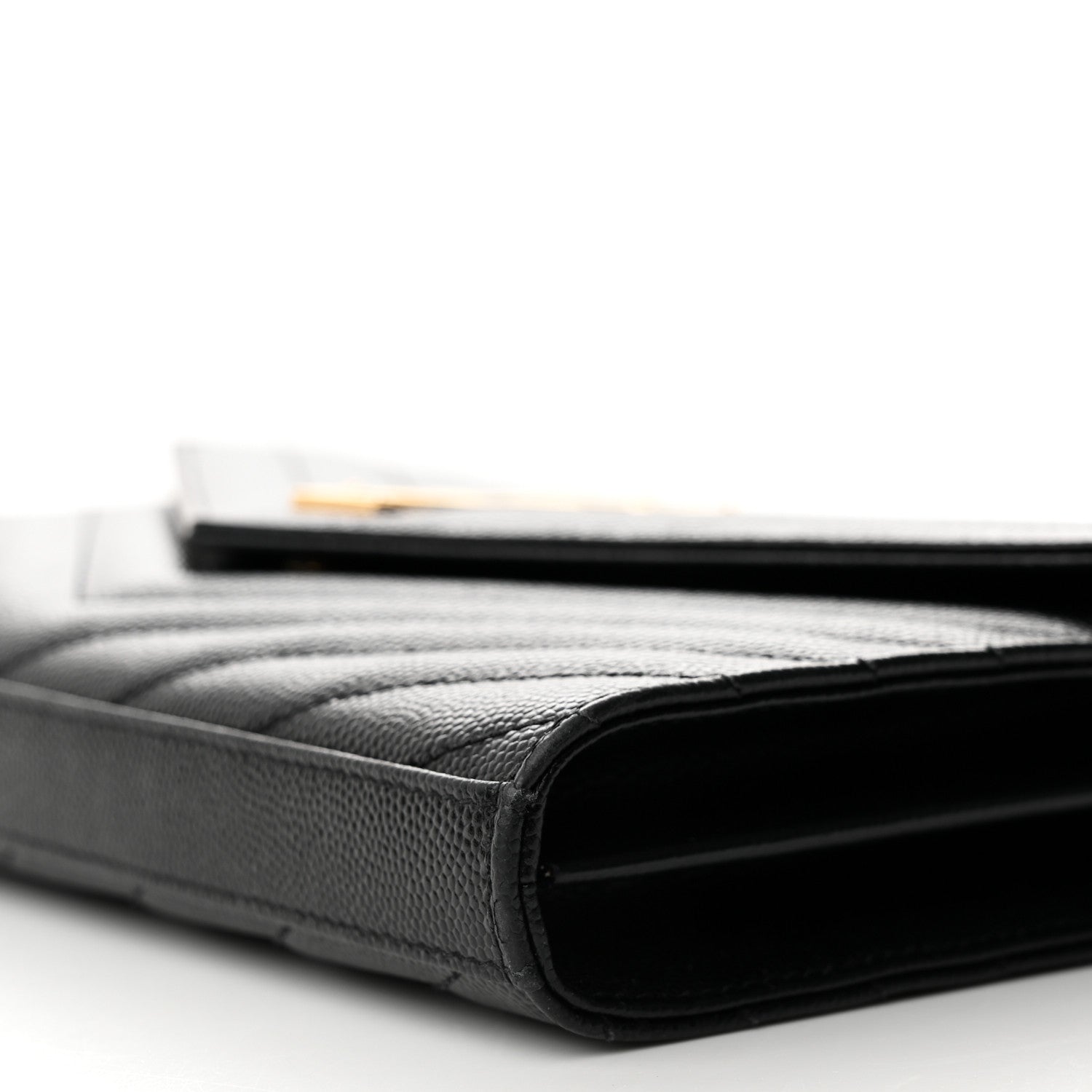 Saint Laurent Grain De Poudre Matelasse Chevron Monogram Chain Wallet Black 10 of 14