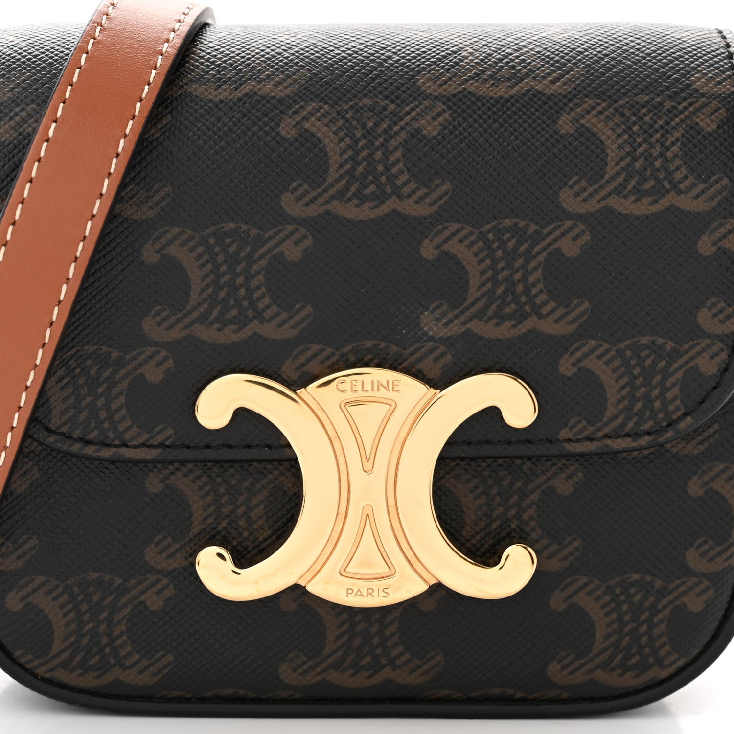 Celine Triomphe Canvas Calfskin Mini Triomphe Tan 8 of 10