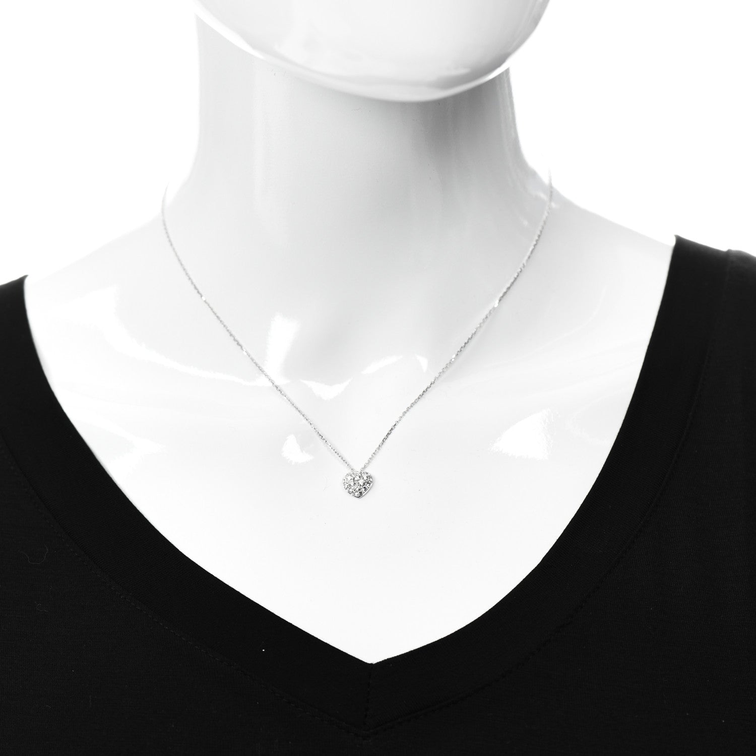Cartier 18K White Gold Diamond Heart Paved Pendant Necklace 2 of 5