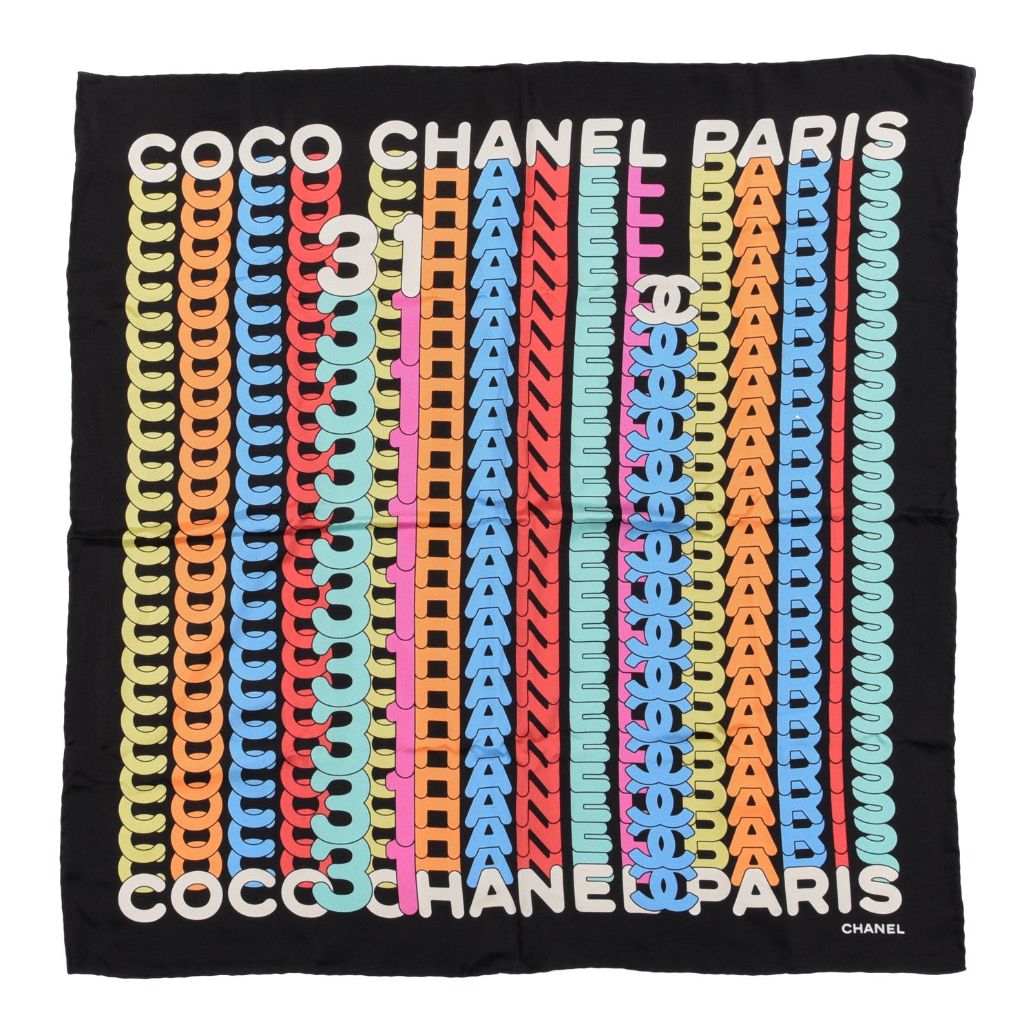 Chanel Silk Twill Printed Bandana Black Multicolor 1 of 3