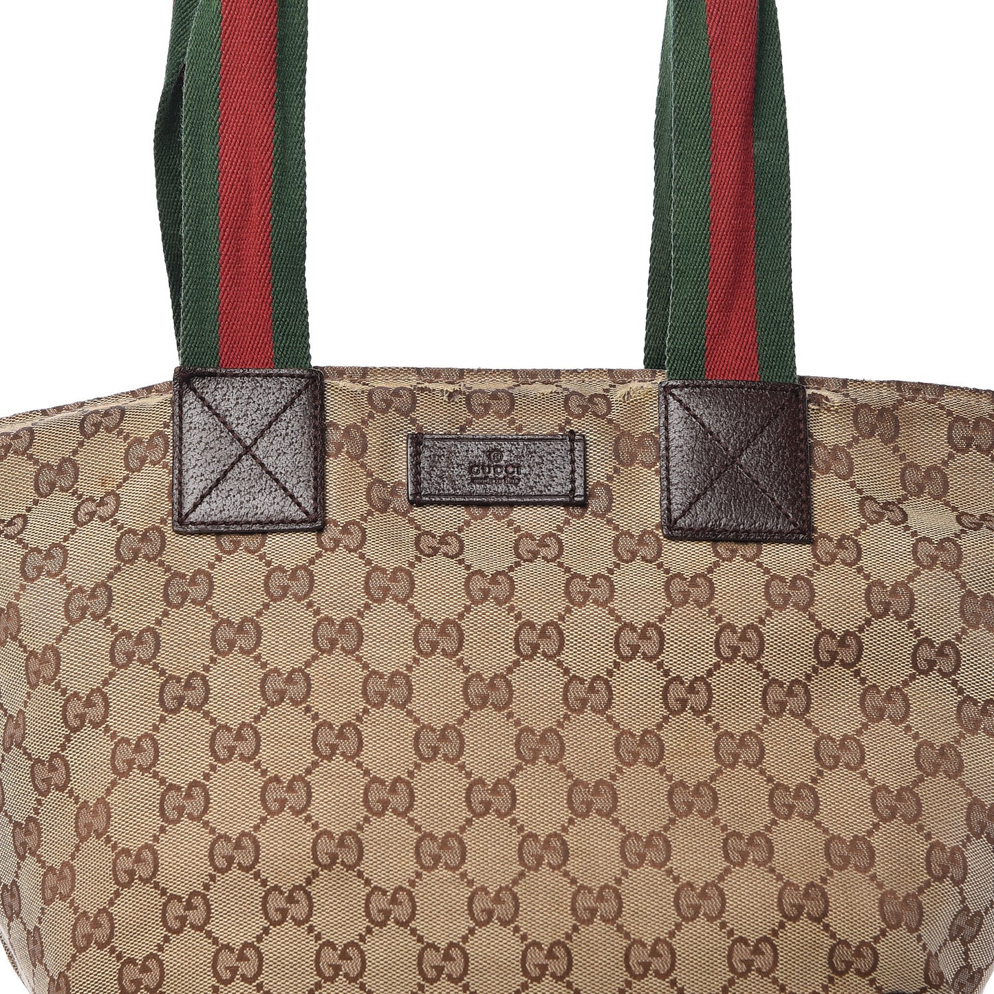 GG Monogram Medium Web Handle Bucket Tote Dark Brown