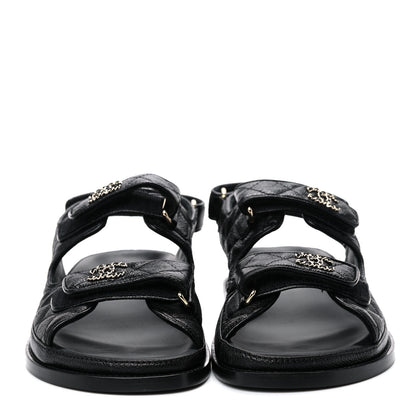 Chanel Grained Calfskin Velcro Dad Sandals 40 Black 2 of 9