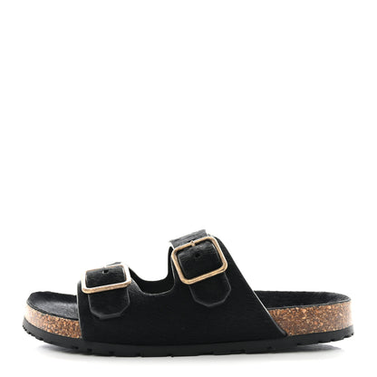 Saint Laurent Calf Hair Jimmy Cross Slides 37 Black 1 of 8