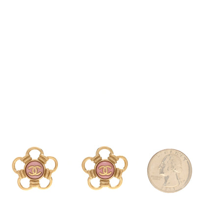 Chanel Resin CC Flower Earrings Gold Pink 2 of 5