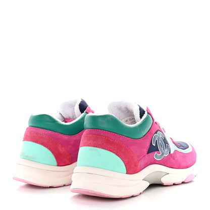 Chanel Nylon Calfskin Suede CC Sneakers 39.5 Pink Green 4 of 17