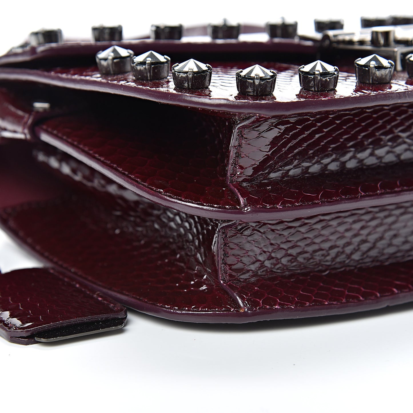 Snakeskin Embossed Patent Studded Small Patricia Crossbody Bag Very Plum