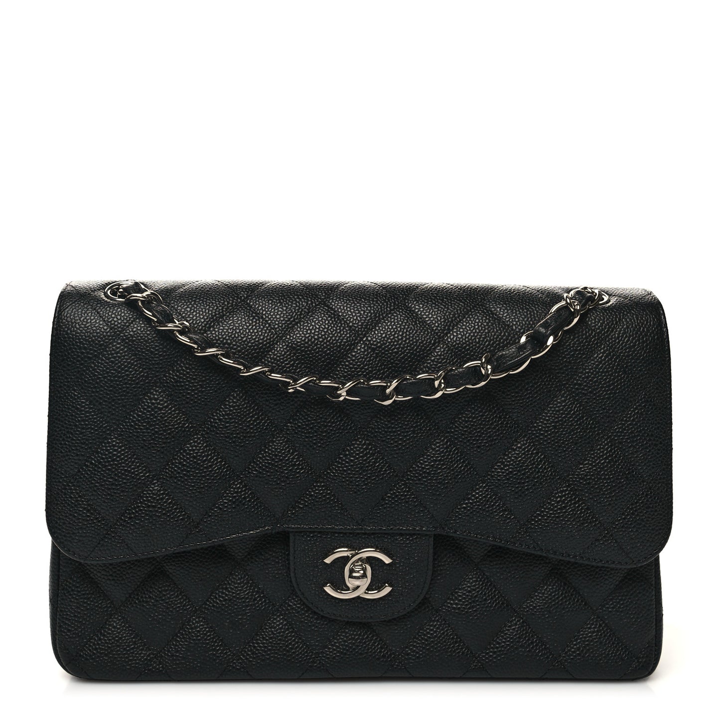 Caviar Quilted Jumbo Double Flap Black
