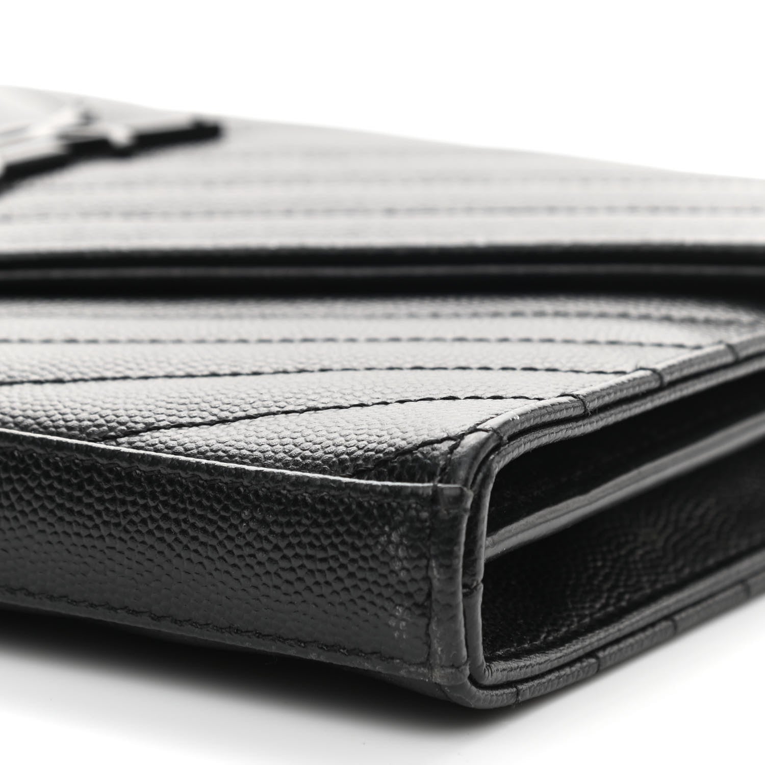 Saint Laurent Grain De Poudre Matelasse Chevron Monogram Chain Wallet Black 9 of 9