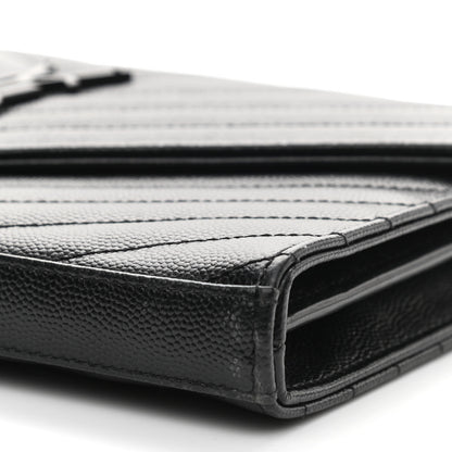 Saint Laurent Grain De Poudre Matelasse Chevron Monogram Chain Wallet Black 9 of 9