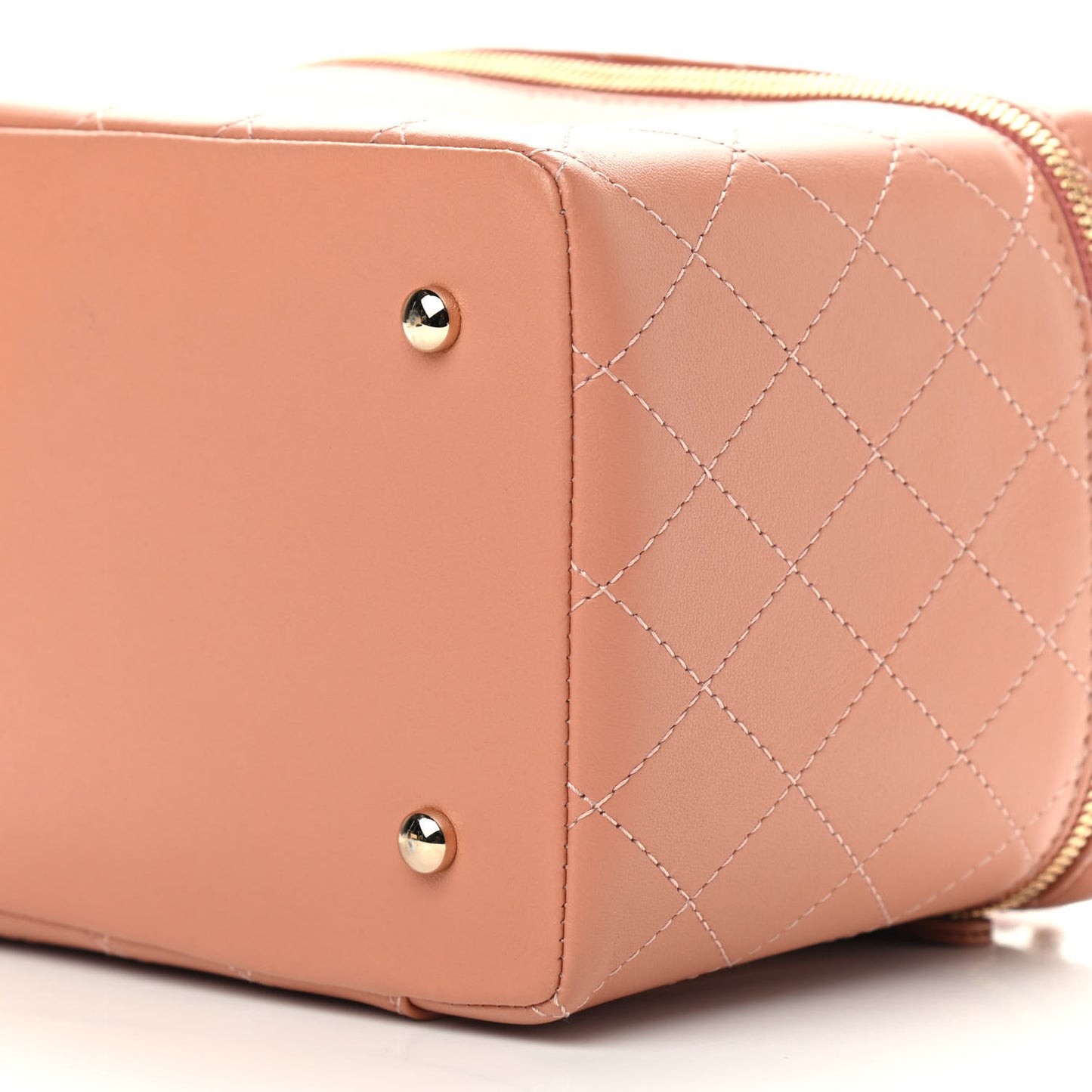 Lambskin Flat Quilted Knock On Wood Large Vanity Case Beige