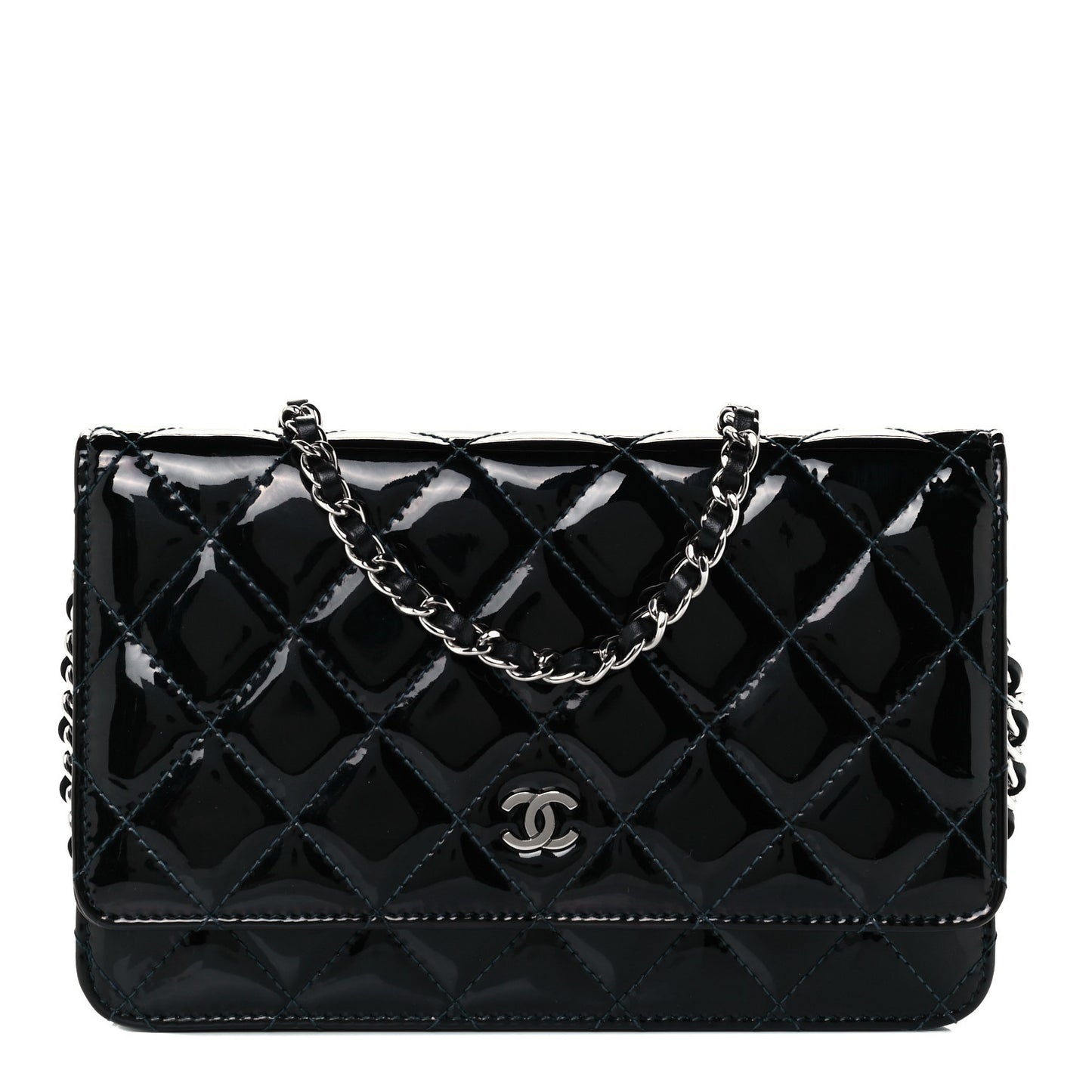 Patent Quilted Wallet On Chain WOC Navy