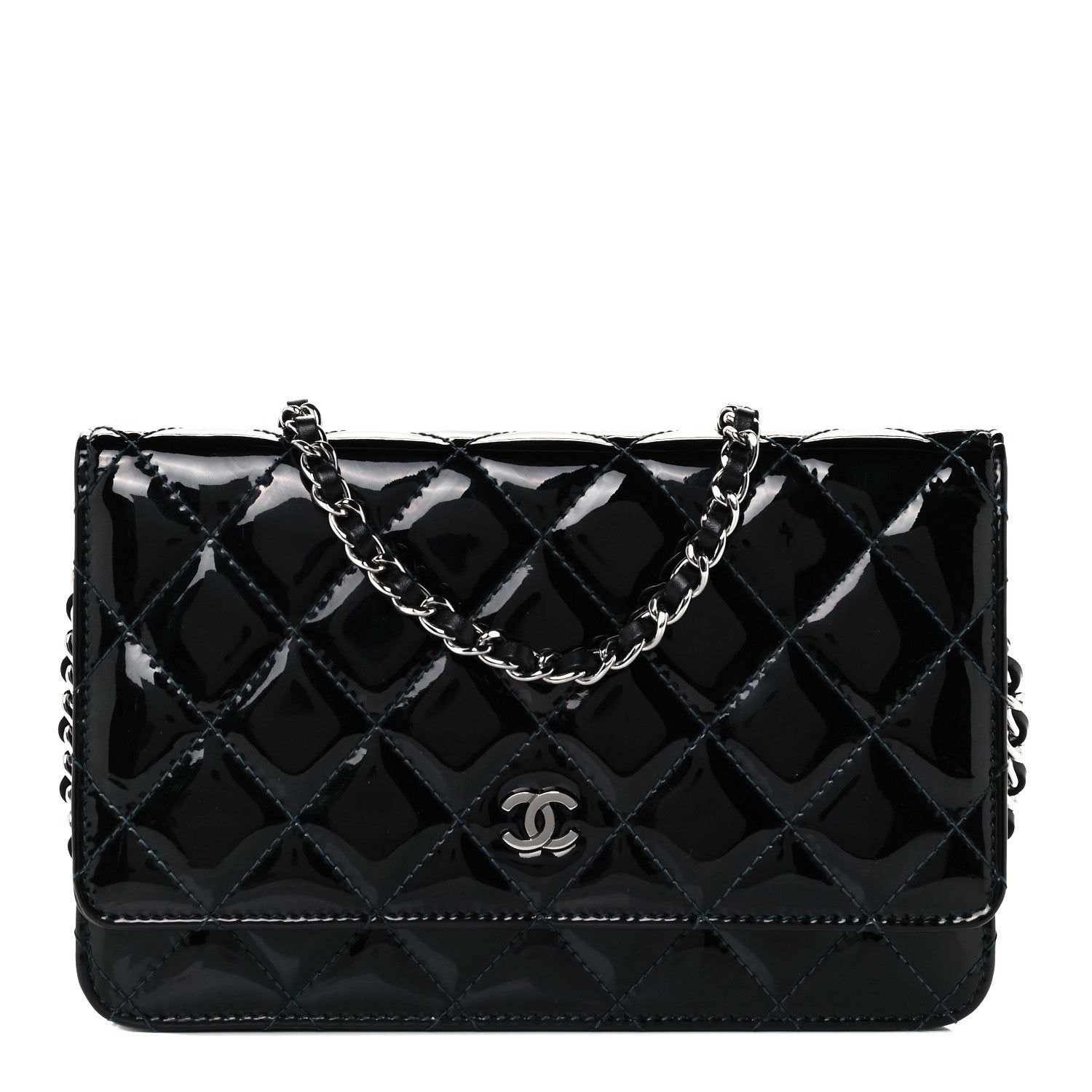 Chanel Patent Quilted Wallet On Chain WOC Navy 1 of 11