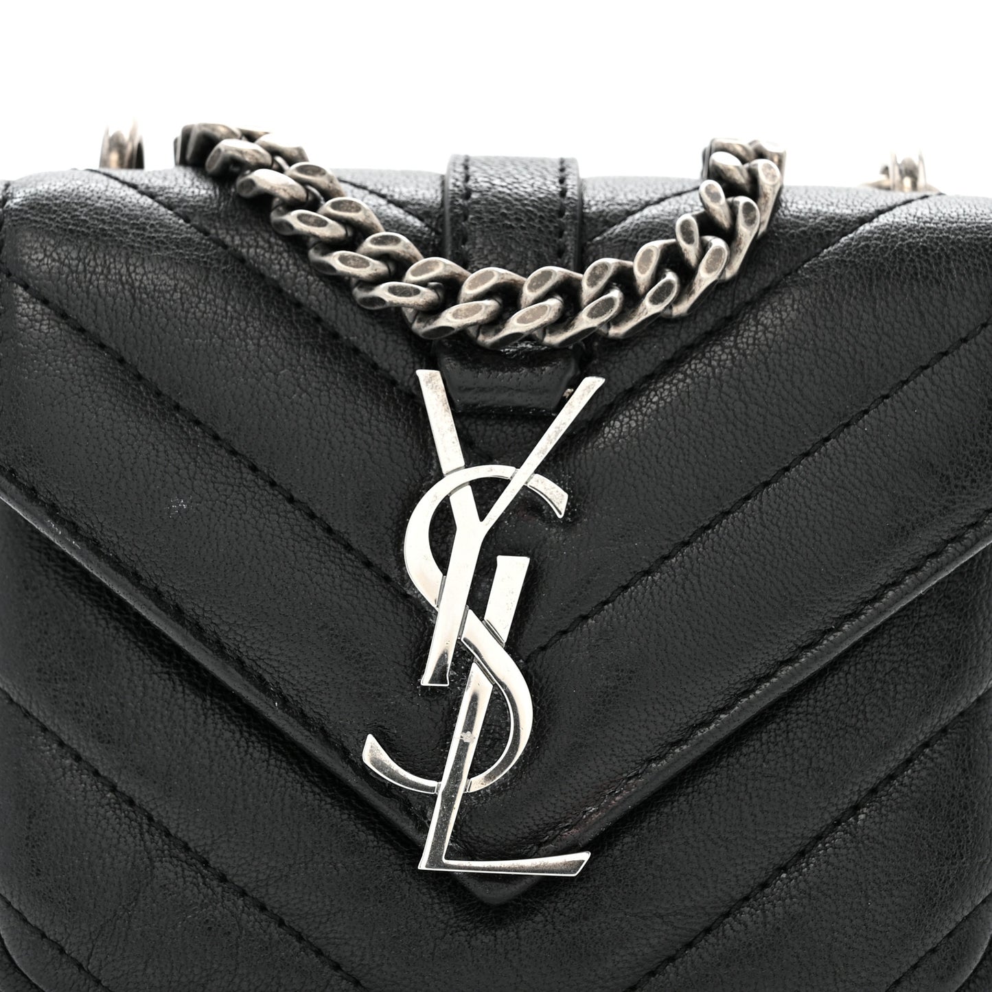 Sheepskin Matelasse Chevron Monogram Mini College Bag Black