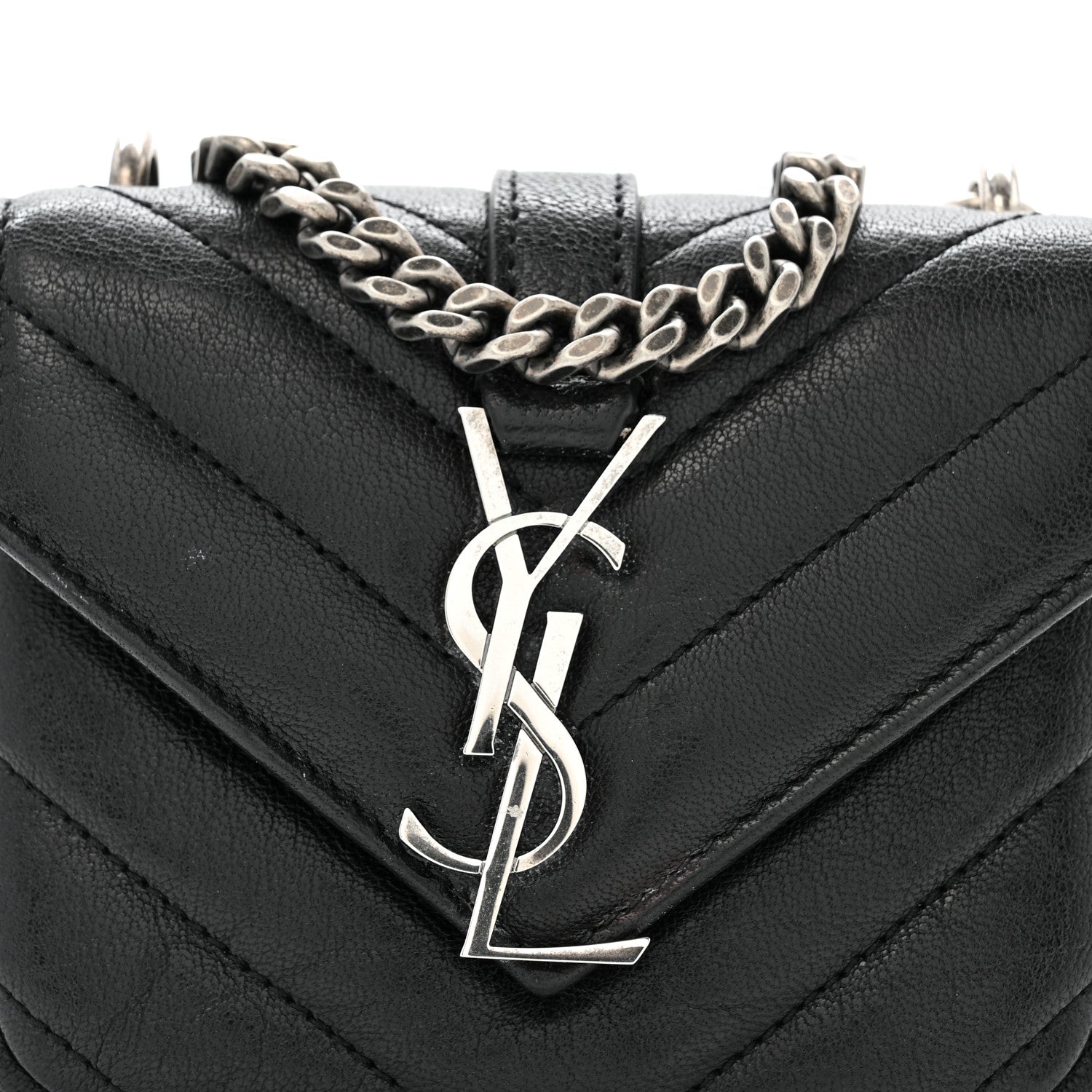 Saint Laurent Sheepskin Matelasse Chevron Monogram Mini College Bag Black 9 of 13