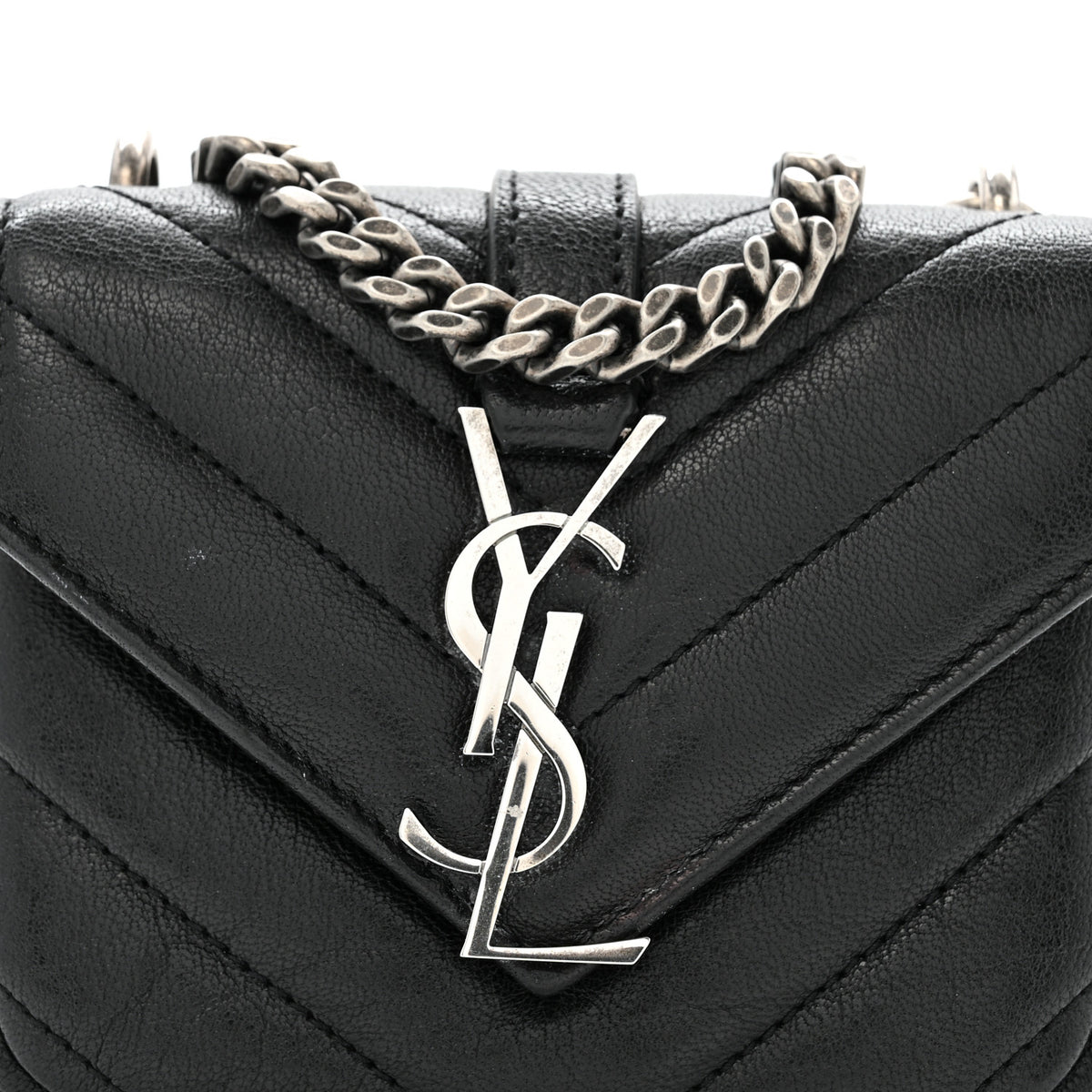 Sheepskin Matelasse Chevron Monogram Mini College Bag Black