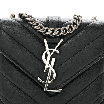 Saint Laurent Sheepskin Matelasse Chevron Monogram Mini College Bag Black 9 of 13