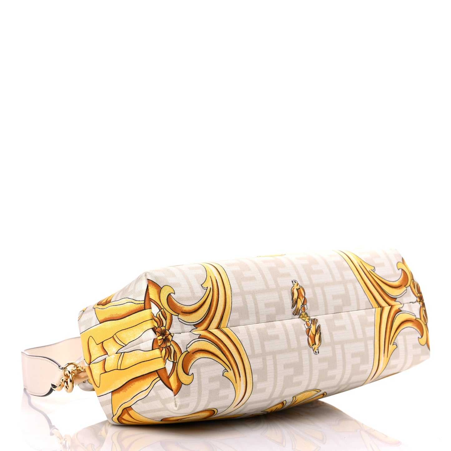 X VERSACE Silk Calfskin Fendace FF Baroque Print Medium Fendi First White Gold