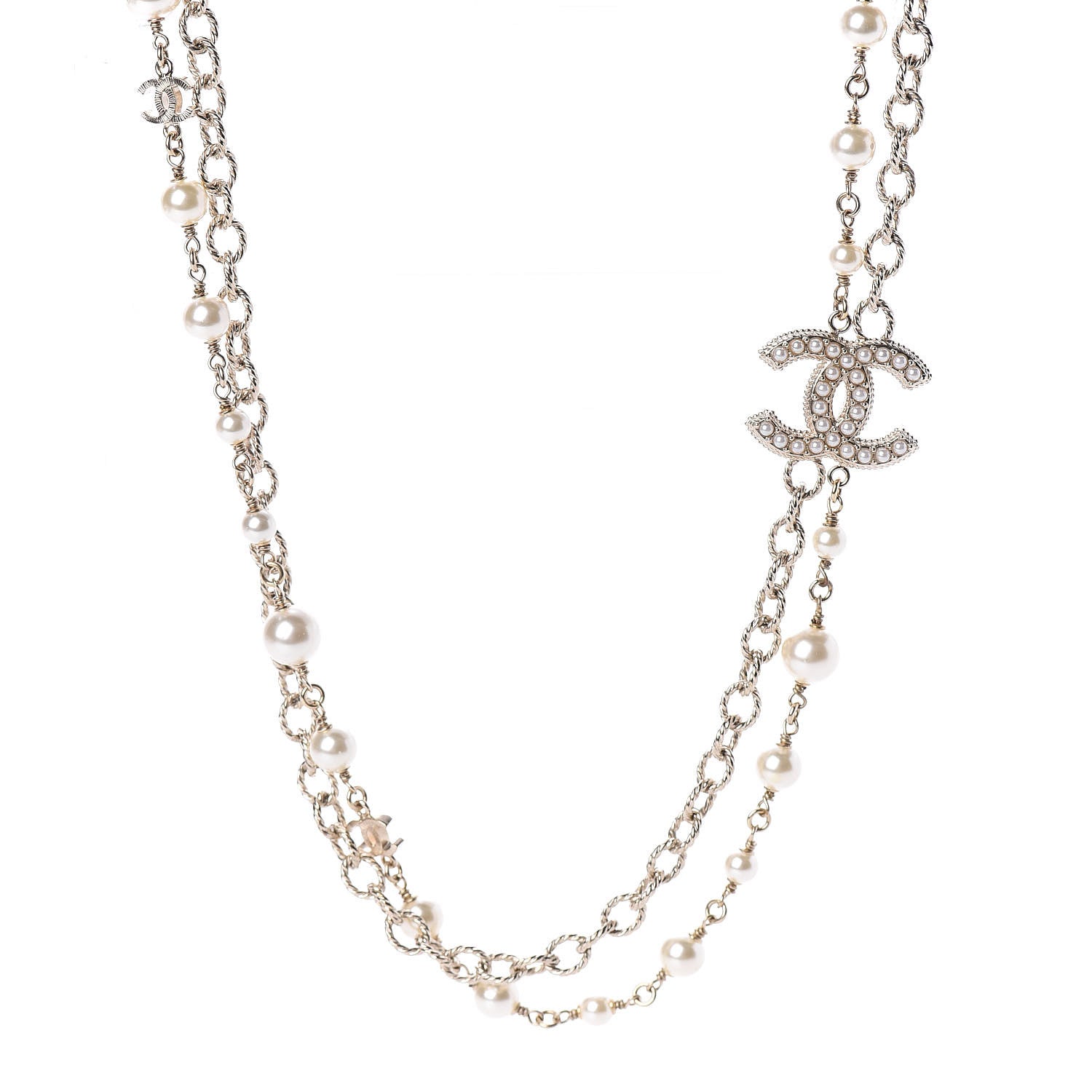 Chanel Graduated Pearl CC Long Necklace Light Gold 1 of 5