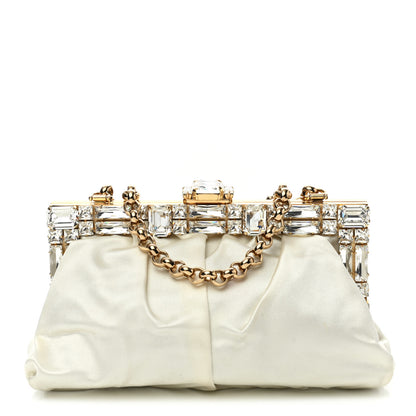 Dolce & Gabbana Satin Crystal Embellished Chain Clutch Ivory 1 of 6