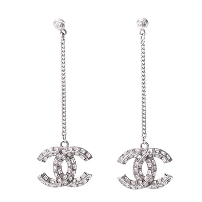 Chanel Baguette Crystal CC Drop Earrings Silver 1 of 4
