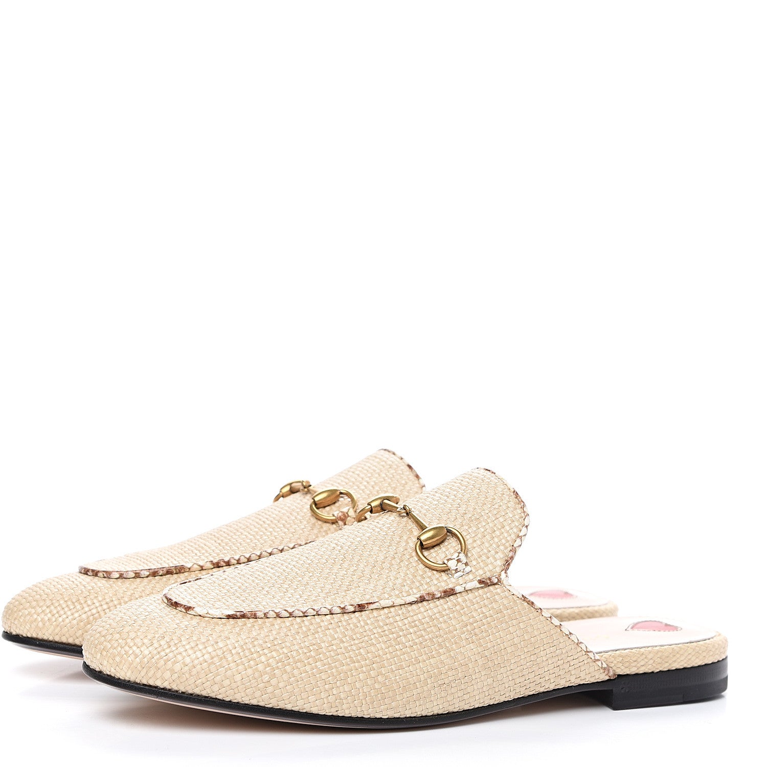 Gucci Straw Elaphe Womens Princetown Slippers 39 Natural Cream Brown 3 of 9