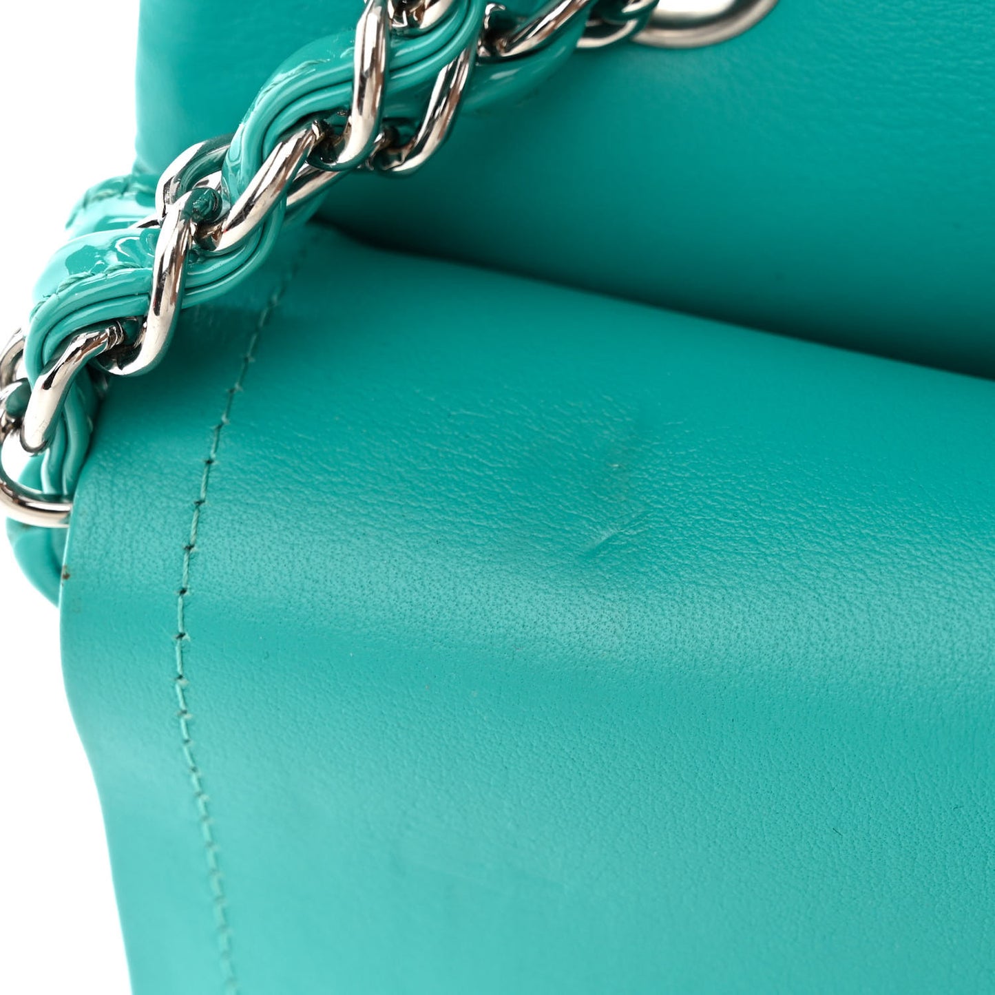 Patent Quilted Medium Double Flap Turquoise