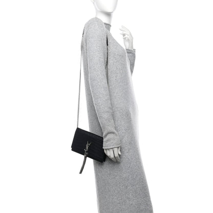 Saint Laurent Calfskin Crocodile Embossed Kate Monogram Tassel Chain Wallet Black 2 of 10